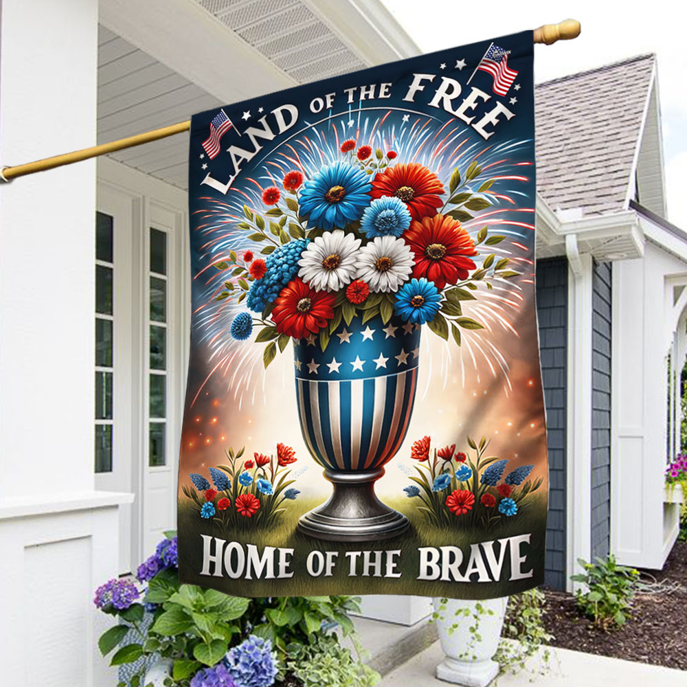 Patriotic Flowers Vase Independence Day Flag Land of the Free Because of the Brave Flag
