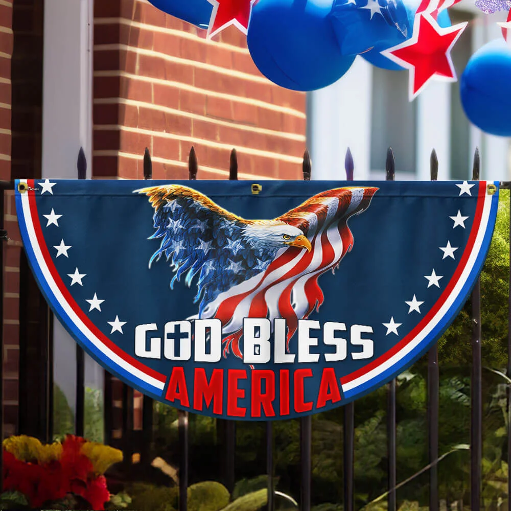 American Patriotic Eagle God Bless America Non-Pleated Fan Flag