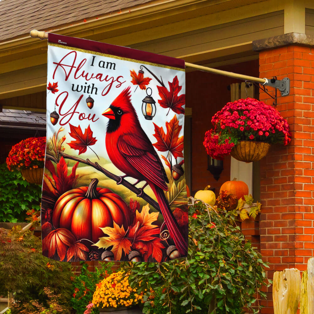 Cardinal Fall Leaves I Am Always With You Flag