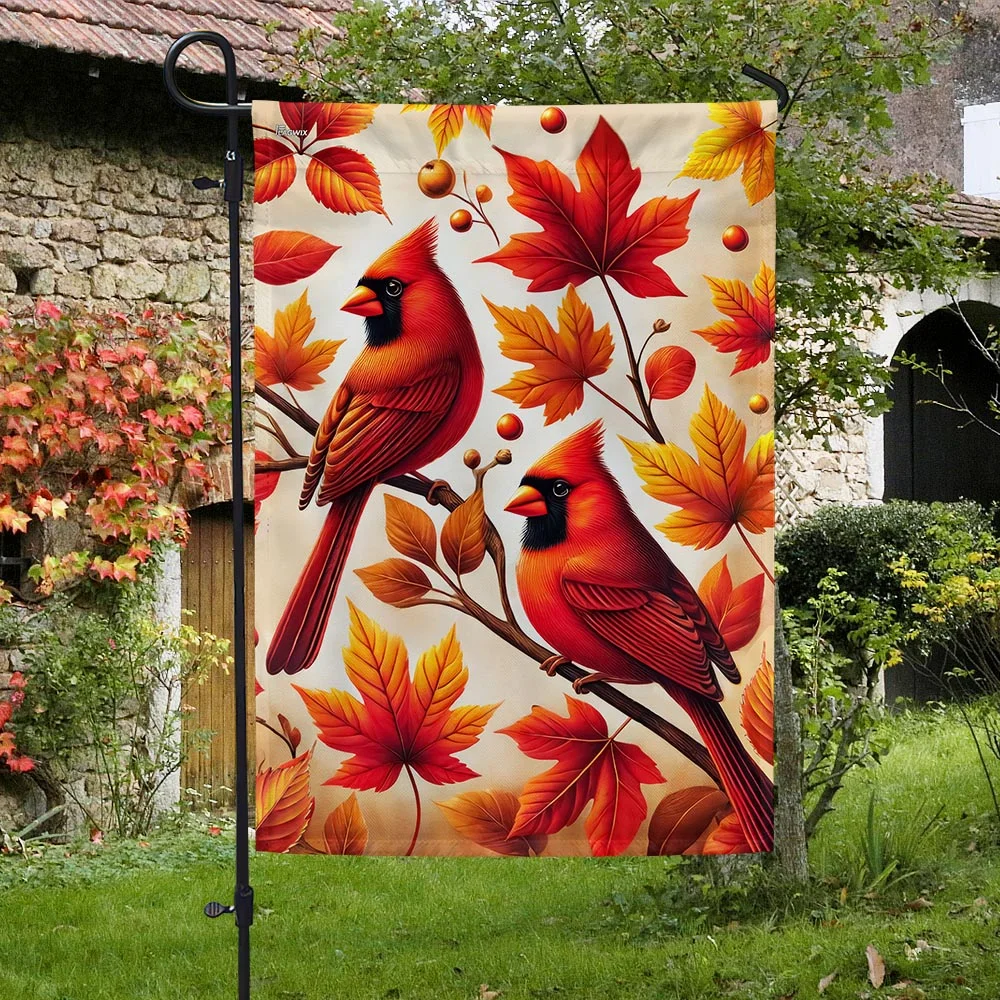 Cardinals Fall Autumn Leaves Flag