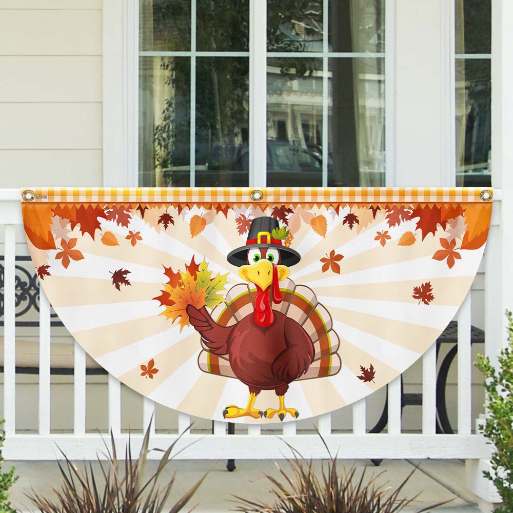 Fall Flag Happy Thanksgiving Turkey Non-Pleated Fan Flag