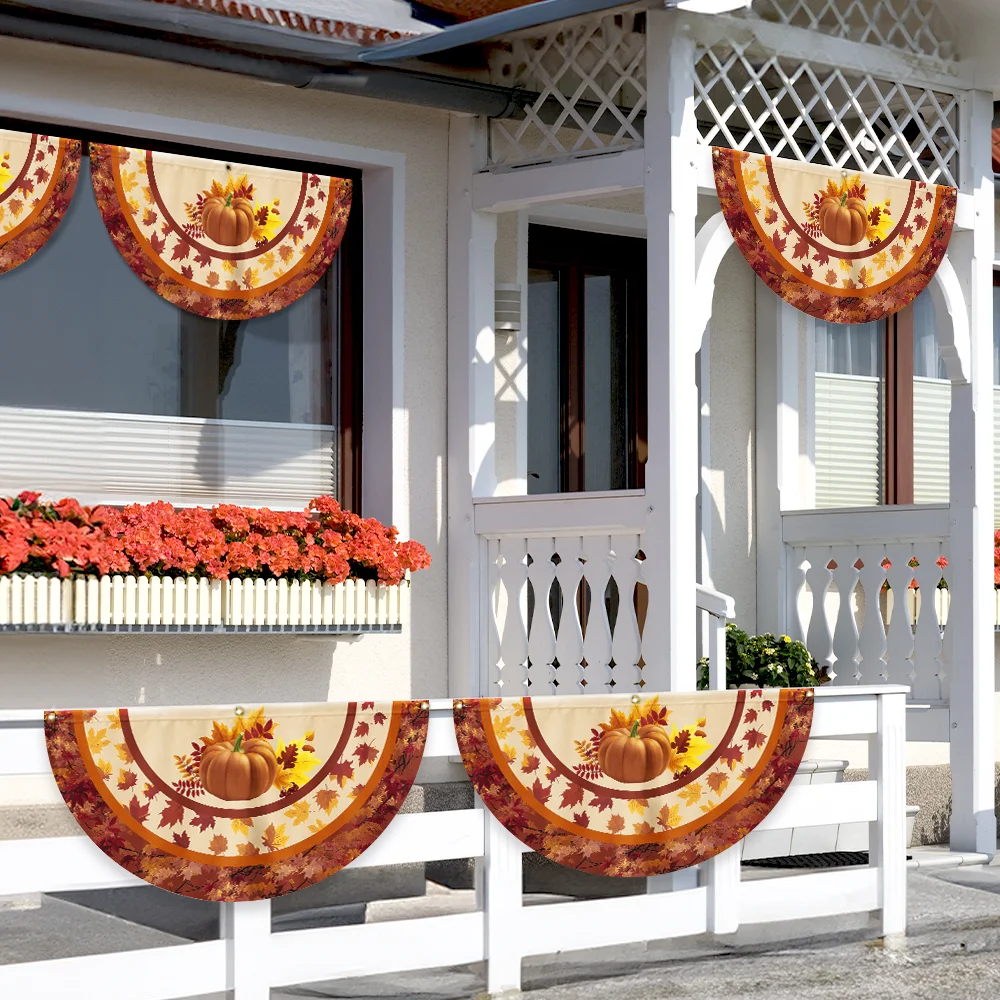 Fall Flag Pumpkin Thanksgiving Non-Pleated Fan Flag