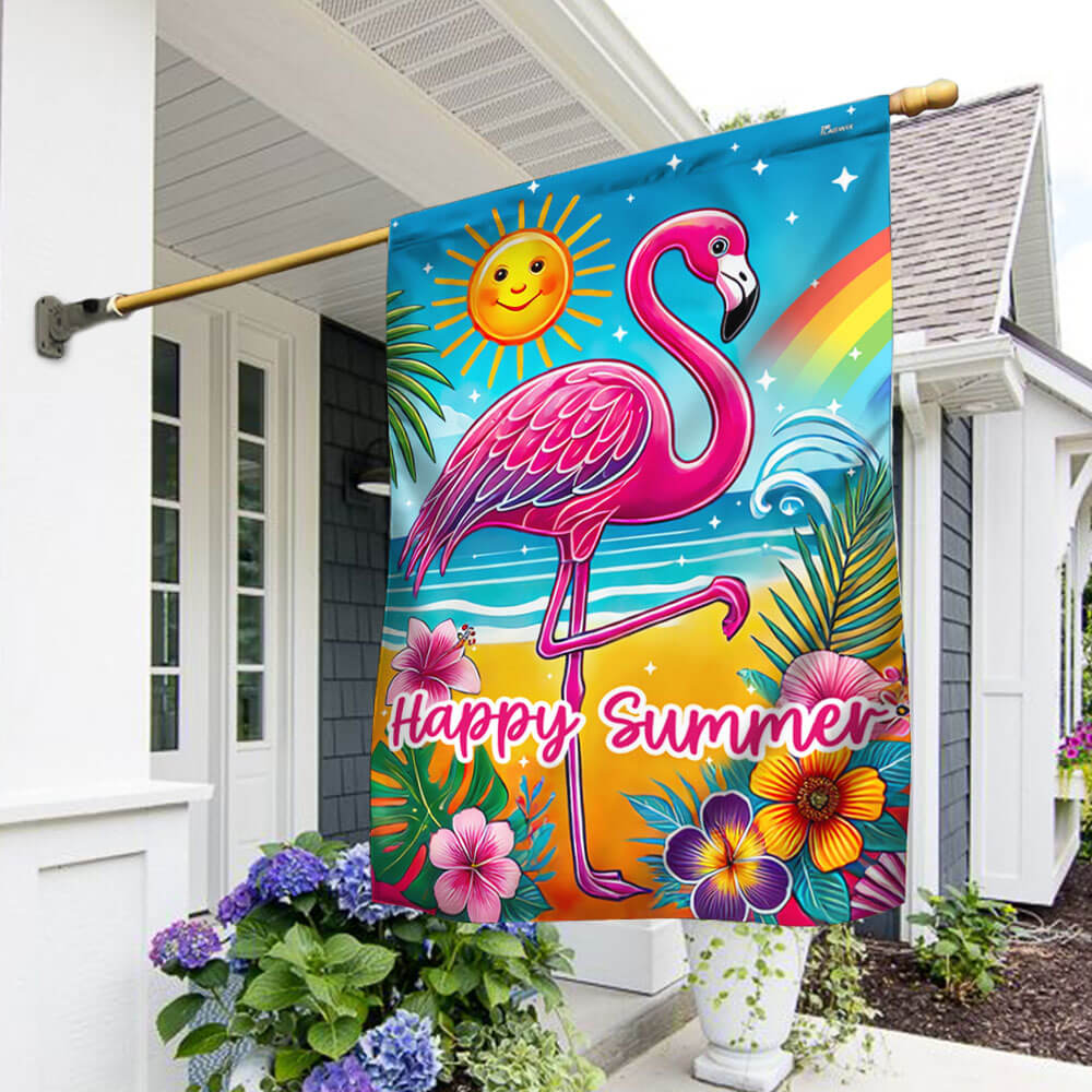 Flamingo Happy Summer Flag