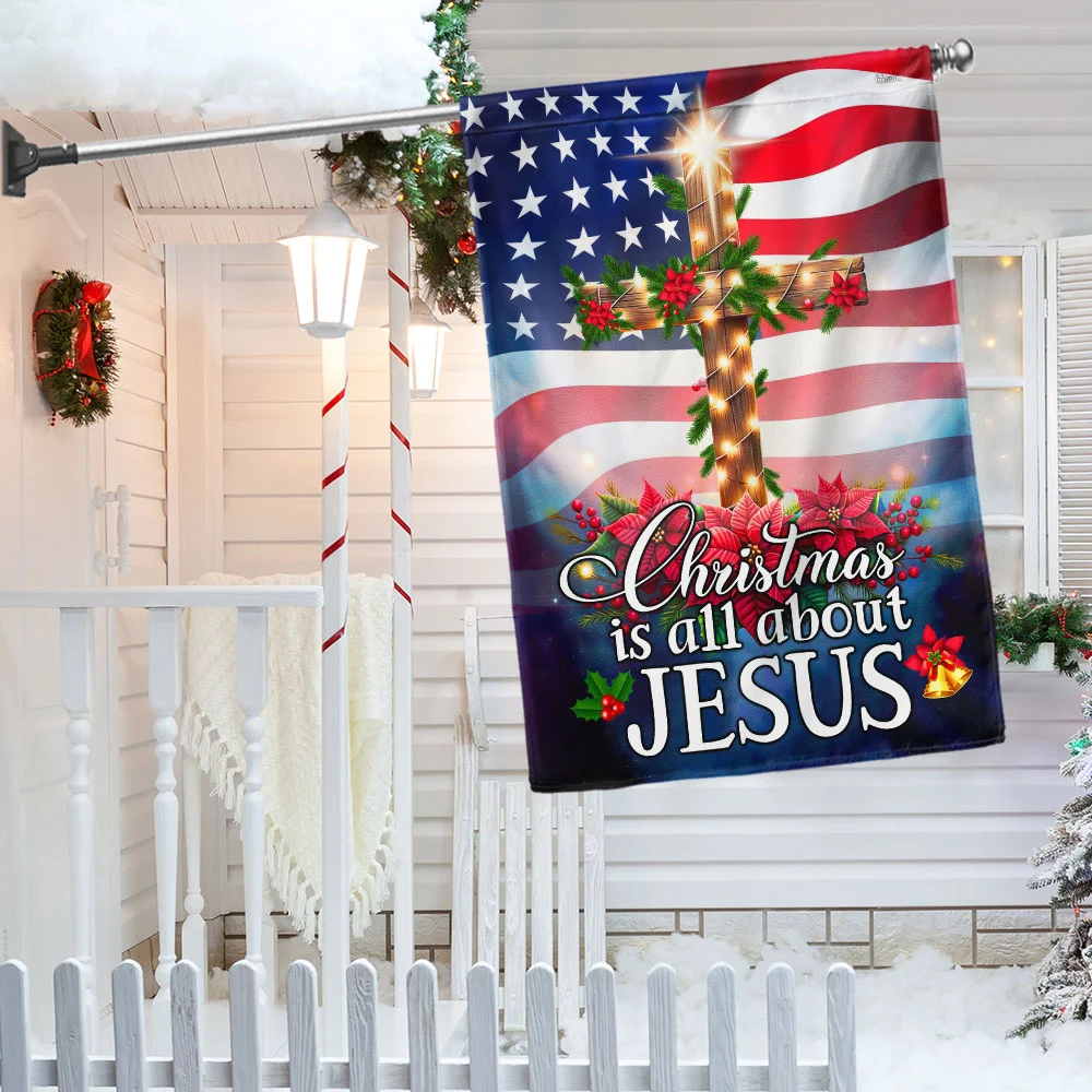 Red Truck Christmas Christian Cross Flag Only Jesus Can Make Way Where There Is No Way