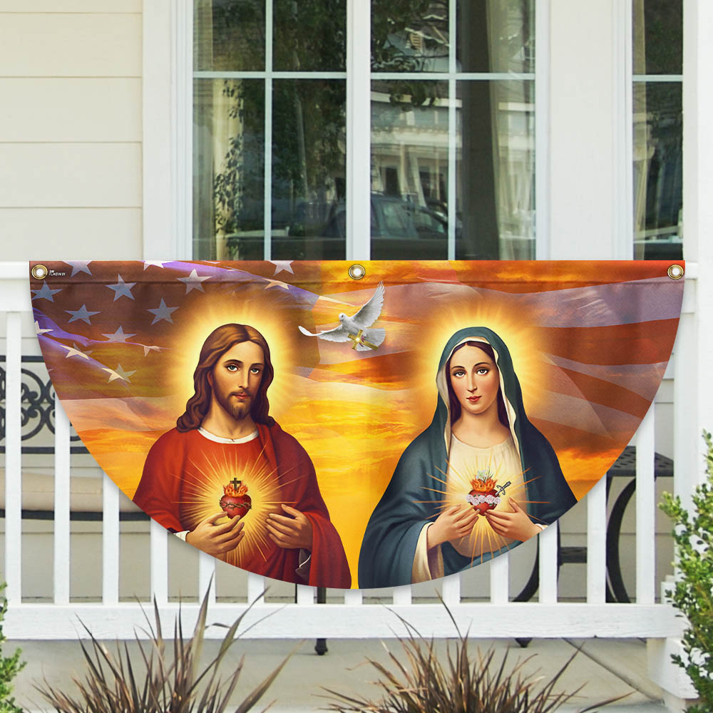 Sacred Heart of Jesus And Mary American Non-Pleated Fan Flag