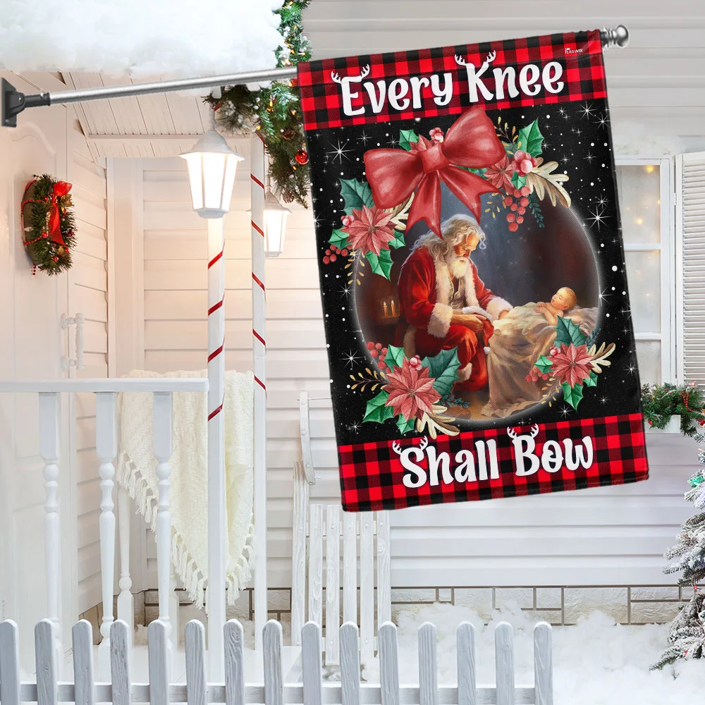 Santa Claus Kneeling With Baby Jesus Every Knee Shall Bow Flag