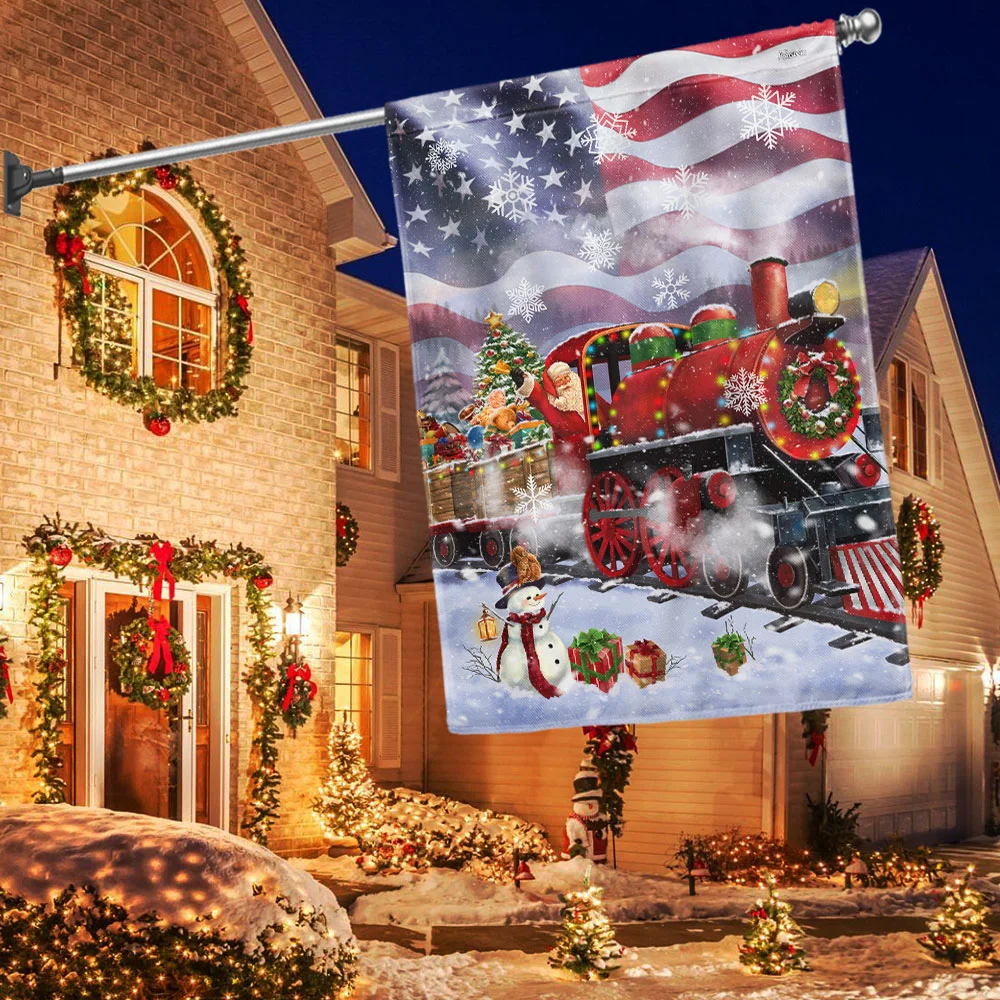 Santa Claus On the Christmas Train American Flag