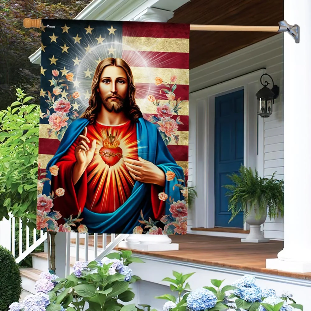 The Sacred Heart Of Jesus American Flag