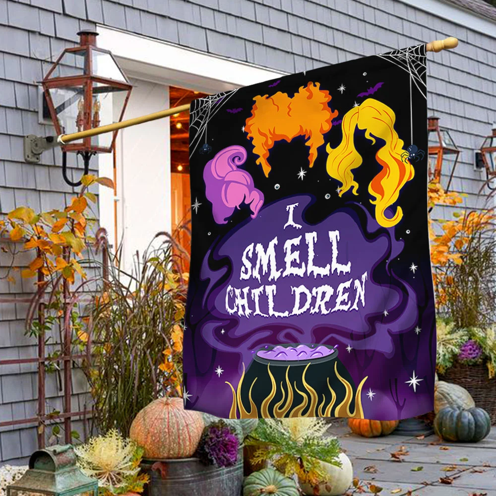 Three Witches Halloween I Smell Children Flag