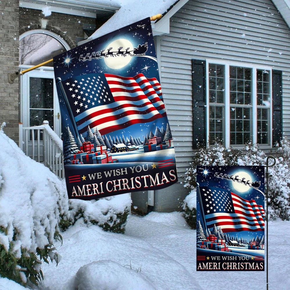 We Wish You Ameri Christmas Santa American Flag