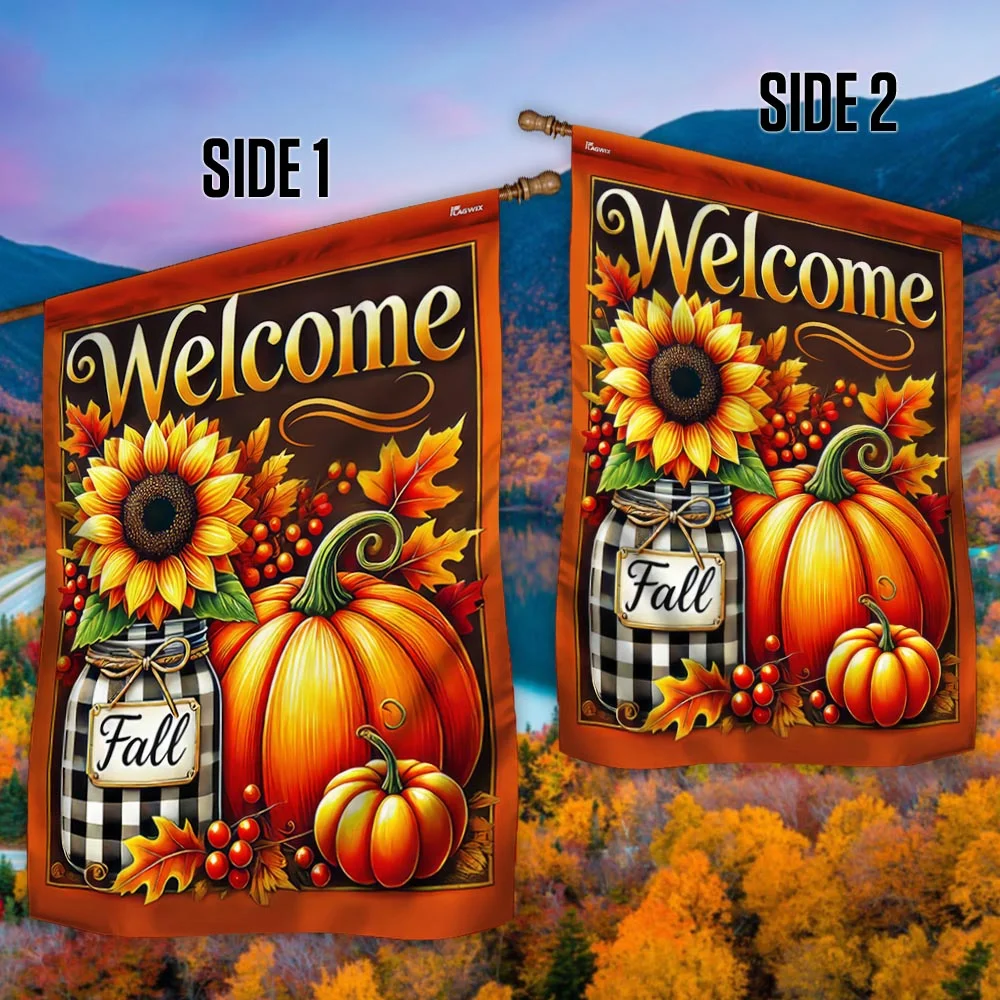 Welcome Fall Pumpkin Thankful Thanksgiving Flag