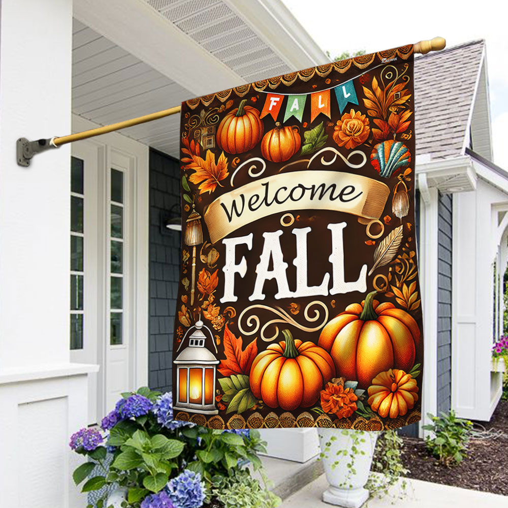 Welcome Fall Pumpkins Thanksgiving Flag
