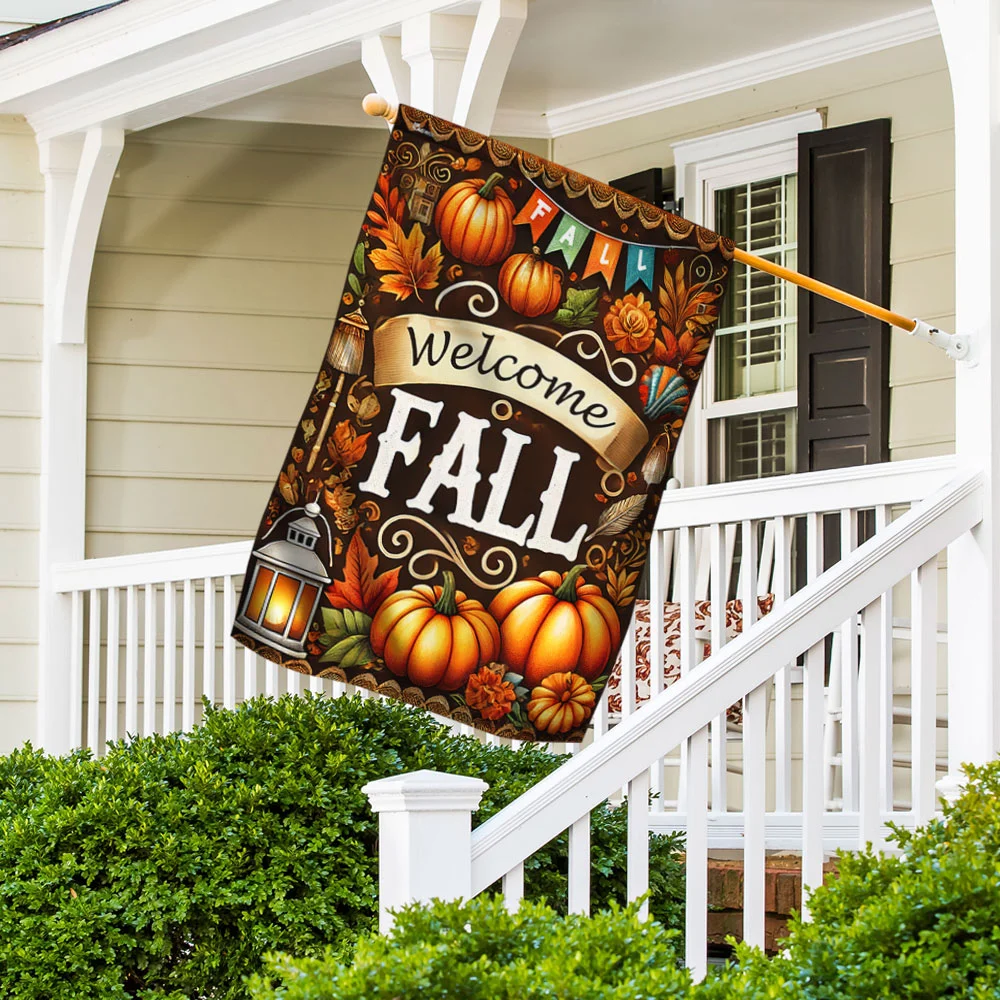 Welcome Fall Pumpkins Thanksgiving Flag