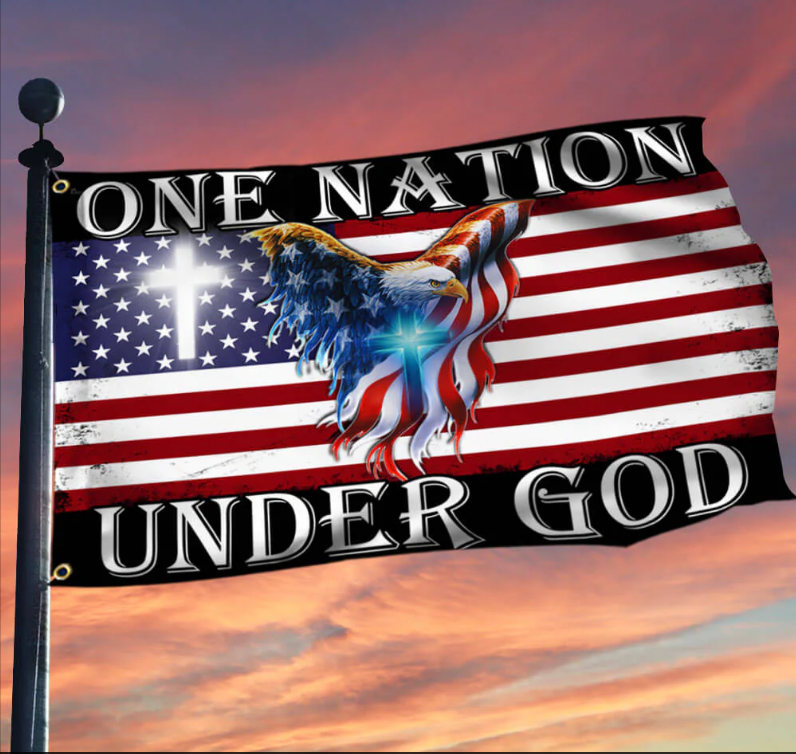 One Nation Under God American Eagle Grommet Flag