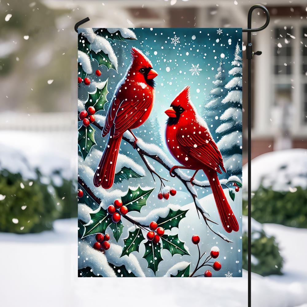 Cardinal Bird Christmas Flag