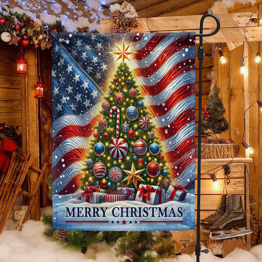 Christmas Tree Merry Christmas American Flag