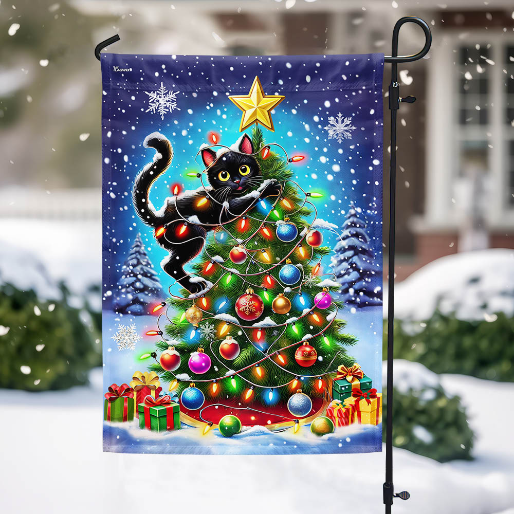 Funny Black Cat Christmas Tree Flag