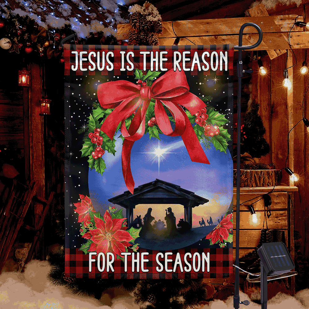Holy Family, Jesus Is The Reason For The Season Christmas Solar Led Garden Flag