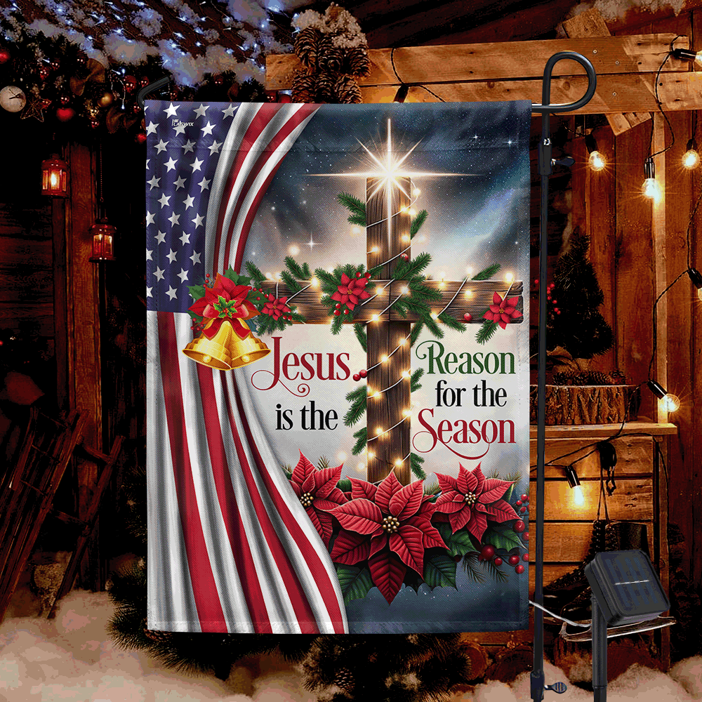 Jesus Christ Christmas Flag Jesus Is The Reason For The Season Solar LED Garden Flag
