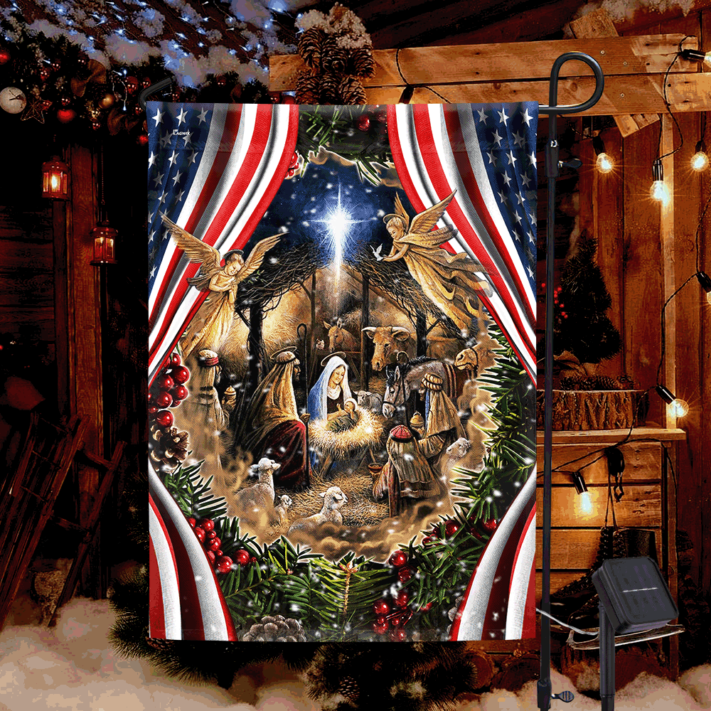 Nativity Of Jesus Christmas American Solar Led Garden Flag