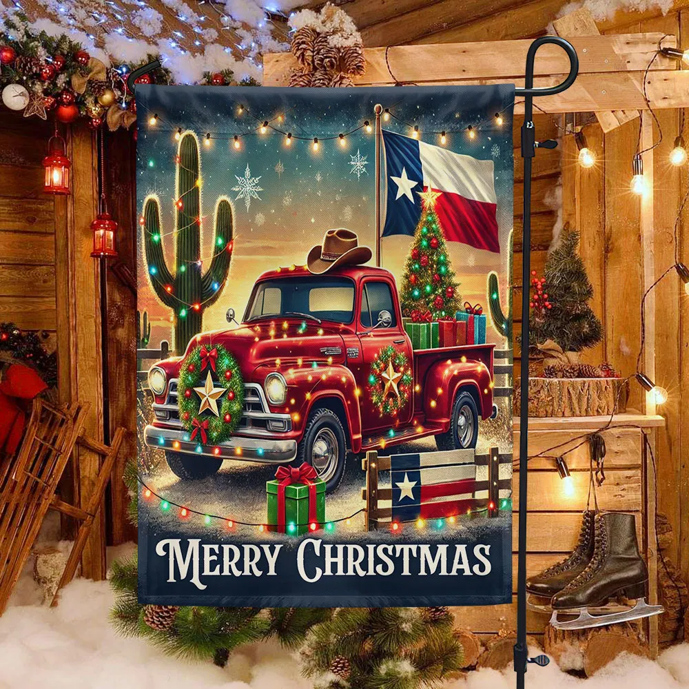 Texas Christmas Truck Flag