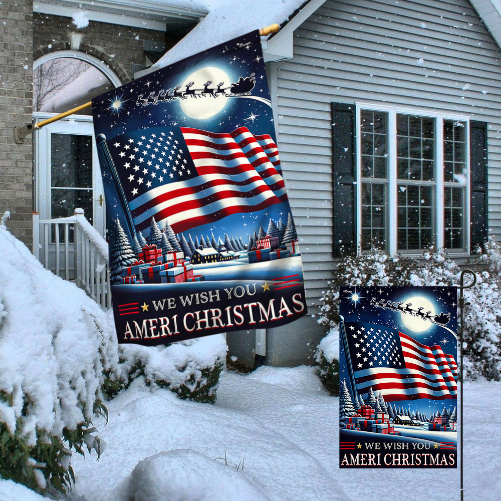 We Wish You Ameri Christmas Santa American Flag