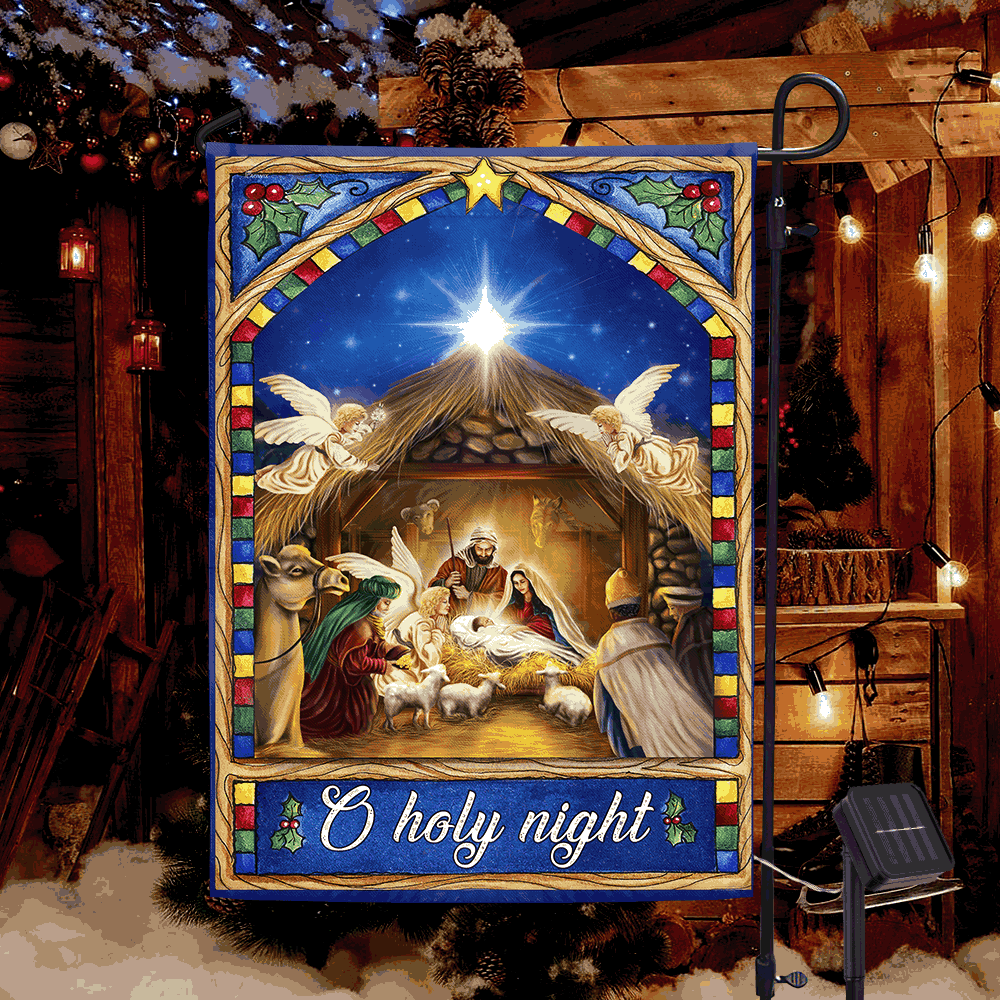 Jesus Christmas Oh Holy Night Nativity Of Jesus Solar LED Garden Flag