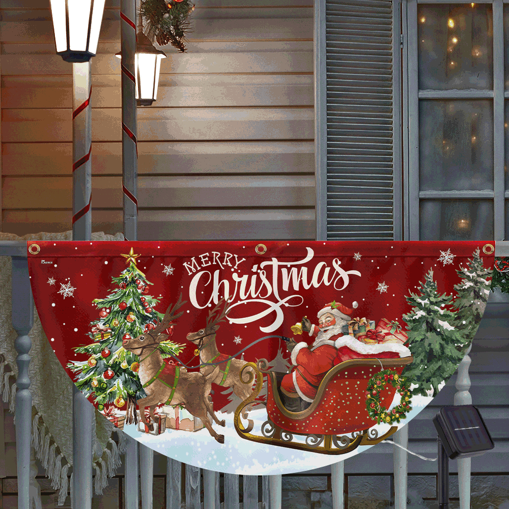 Merry Christmas Santa Claus with Sleigh and Reindeer Christmas Solar Led Fan Flag