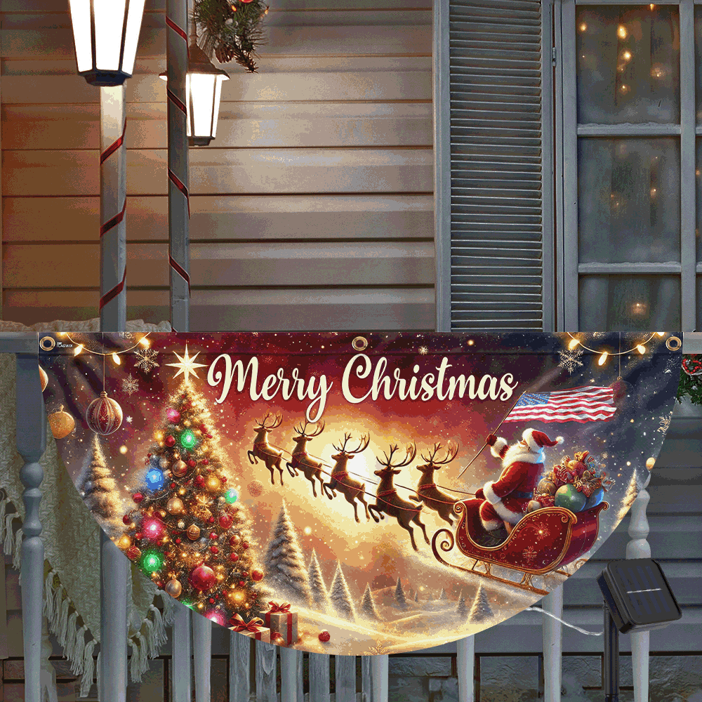 Merry Christmas Santa Claus with Sleigh and Reindeer Solar Led Fan Flag