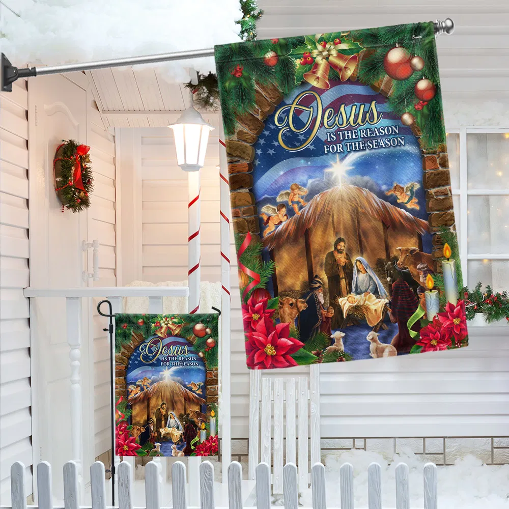 Nativity of Jesus Christmas Flag Jesus Is The Reason For The Season Flag