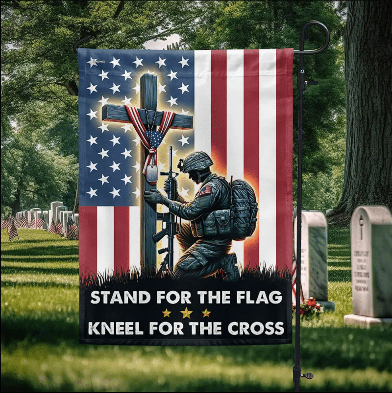 Stand For The Flag Kneel For The Cross, Christian Flag Cross Memorial Day Flag